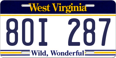 WV license plate 8OI287