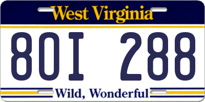 WV license plate 8OI288