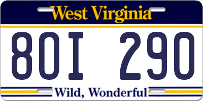 WV license plate 8OI290