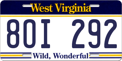 WV license plate 8OI292