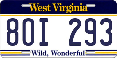 WV license plate 8OI293
