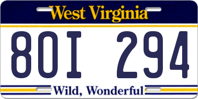 WV license plate 8OI294