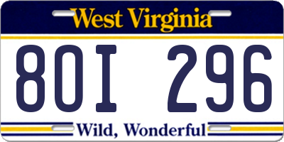 WV license plate 8OI296