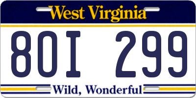 WV license plate 8OI299