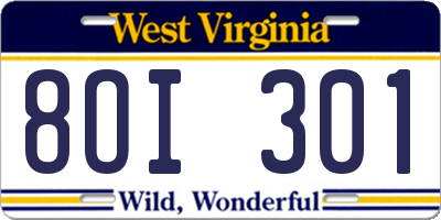 WV license plate 8OI301