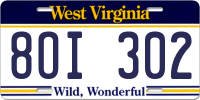 WV license plate 8OI302