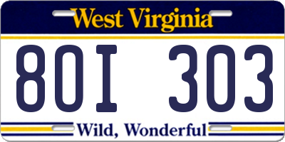 WV license plate 8OI303