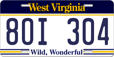 WV license plate 8OI304