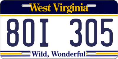 WV license plate 8OI305