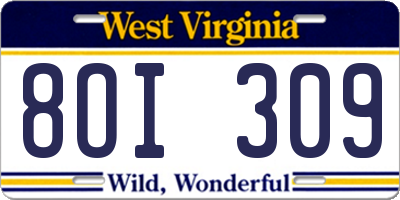WV license plate 8OI309