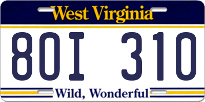 WV license plate 8OI310