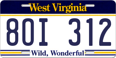WV license plate 8OI312