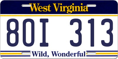 WV license plate 8OI313