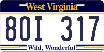 WV license plate 8OI317