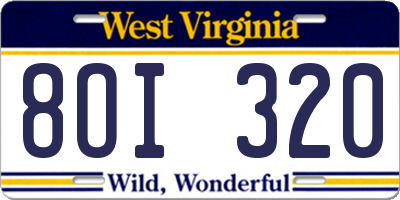 WV license plate 8OI320