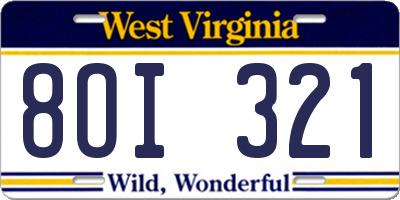 WV license plate 8OI321