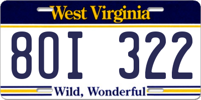 WV license plate 8OI322
