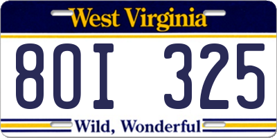 WV license plate 8OI325