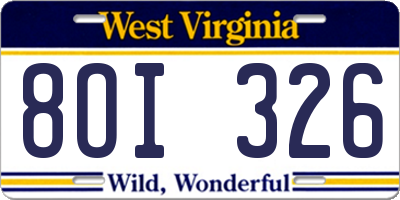 WV license plate 8OI326