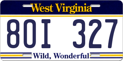 WV license plate 8OI327
