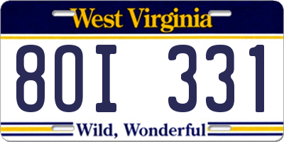 WV license plate 8OI331