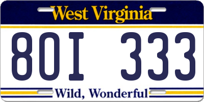 WV license plate 8OI333