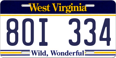 WV license plate 8OI334