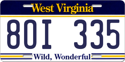 WV license plate 8OI335