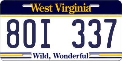 WV license plate 8OI337