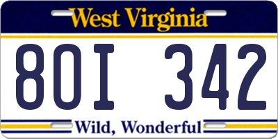 WV license plate 8OI342