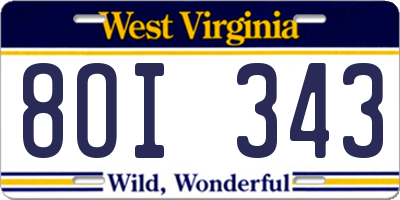 WV license plate 8OI343