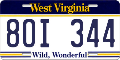 WV license plate 8OI344