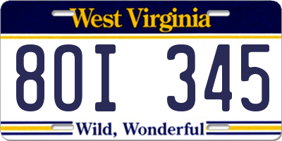 WV license plate 8OI345