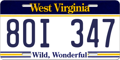 WV license plate 8OI347