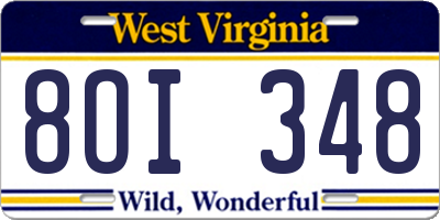 WV license plate 8OI348
