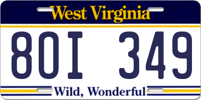 WV license plate 8OI349