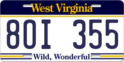 WV license plate 8OI355