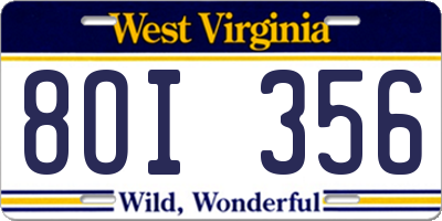 WV license plate 8OI356