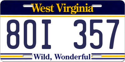 WV license plate 8OI357