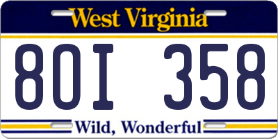 WV license plate 8OI358