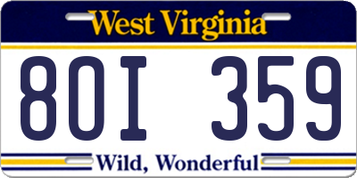 WV license plate 8OI359