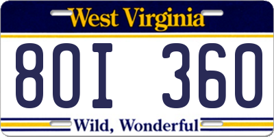 WV license plate 8OI360