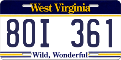 WV license plate 8OI361