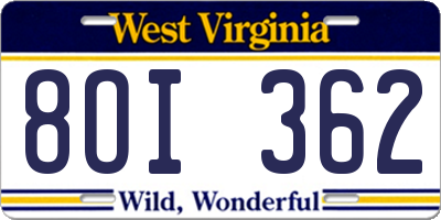 WV license plate 8OI362