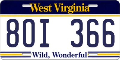WV license plate 8OI366