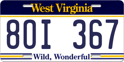 WV license plate 8OI367