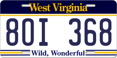 WV license plate 8OI368