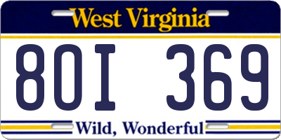 WV license plate 8OI369