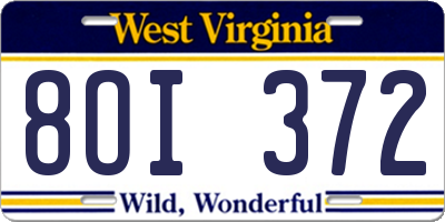 WV license plate 8OI372