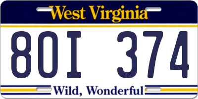 WV license plate 8OI374